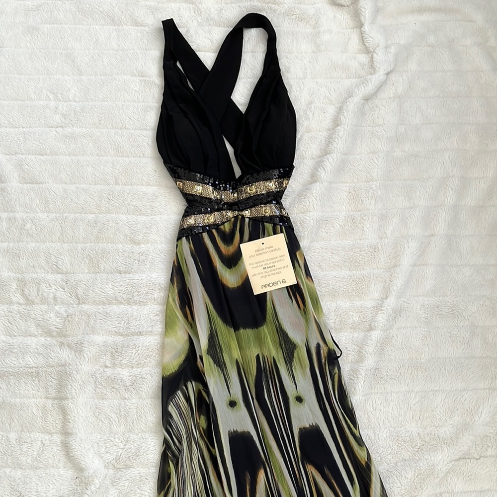 Arden B Long Flowy Green Dress Criss cross Back
